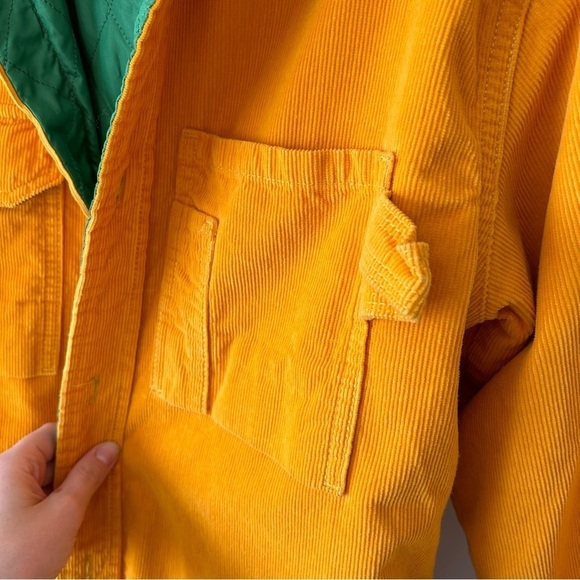 [L] Diesel Vintage Golden Yellow Corduroy Snap Down Jacket Green Quilted Lining - Picture 5 of 14